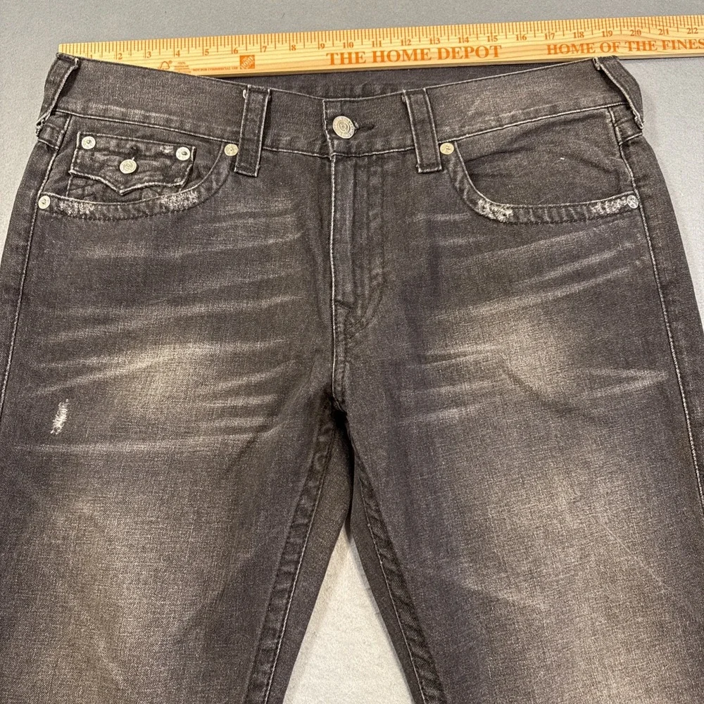 JEANS‎ STRAIGHT True Religion MENS 36X32 Black Flap Pockets Dark Wash